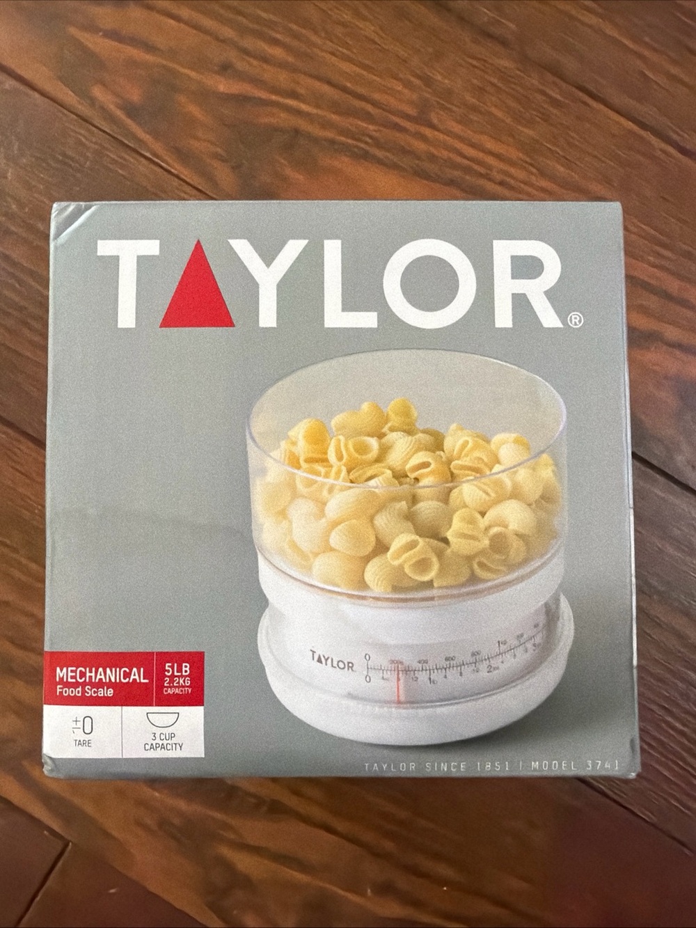 Taylor White Kitchen Mechanical Food Scale with Clear Bowl and Red Logo Accent